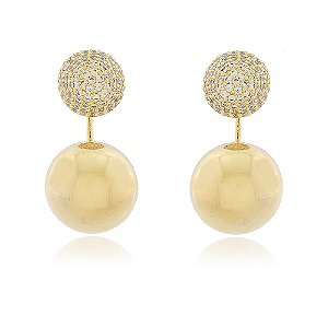 Brinco Argola Banhada Ear Jacket Bolas Lisas e Zircônia