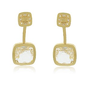 Brinco Banhado Ear Jacket Cristal Quadrado