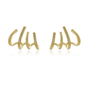 Brinco Banhado Ear Cuff Garras Lisas e Zircônia Vazadas