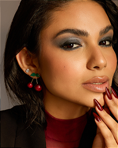 Brinco Cereja Rubi Dupla