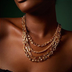 Cordão Banhado Mix Quádruplo de Correntes Grossas