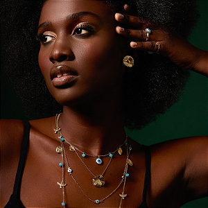 Cordão Banhado Patuá com Pingentes da Sorte