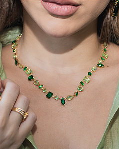 Colar Pedras Geométricas Tons de Esmeralda