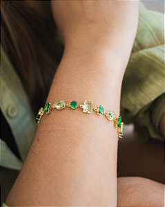 Pulseira Pedras Geométricas Tons de Esmeralda