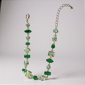 Pulseira Banhada com Pedras Geométricas em Tons de Verde Esmeralda e Turmalina