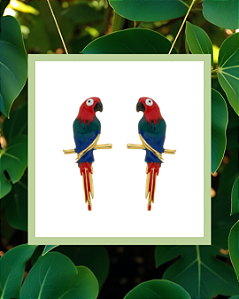 Brinco Banhado Arara Vermelha Tropical Grande