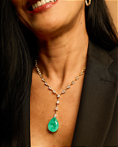 Colar Gravatinha Gota Turmalina Fusion com Zirconias