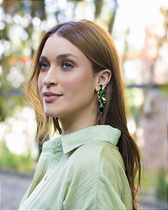 Brinco Gotas de Zircônia Cristal e Verde Esmeralda