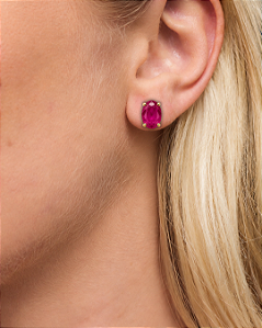 Brinco Pedra Oval Rosa Pink