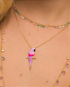Colar Arara Primavera Rosa e Lilás