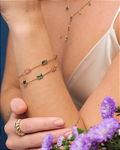 Pulseira Zircônias Quadradas Coloridas