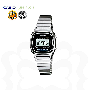 Relógio Casio Mini Prata Fundo Preto LA670WA-1DF