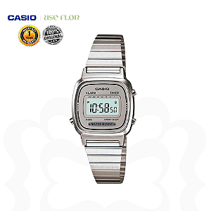 Relógio Casio Mini Prata Fundo Cinza LA670WA-7DF