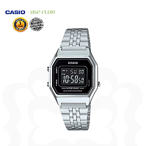 Relógio Casio Prateado Caixa Preta Pequeno LA680WA-1BDF