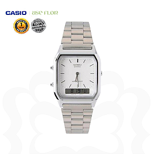 Relógio Casio Analógico Prata Fundo Branco AQ-230A-1DMQ