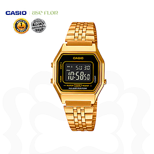 Relógio Casio Dourado Caixa Preta Pequeno LA680WGA-1BDF