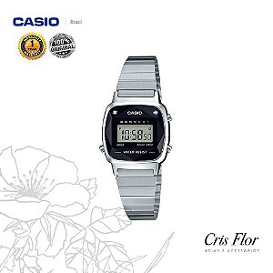 Relógio Casio Mini Prata Fundo Preto Diamond LA670WAD-1DF