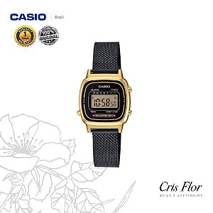Relógio Casio Mini Preto com Detalhes Dourado na Caixa LA670WEMB-1DF