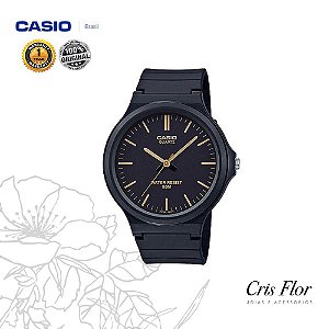 Relógio Casio Pulseira Borracha Preto com Detalhes Dourado MW-240-1E2V
