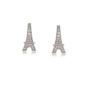 Brinco Ródio Branco Torre Eiffel com Zircônias