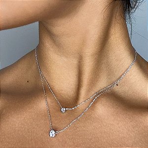 Colar Prata 925 Ponto de Luz com Zircônia Embutida Grande