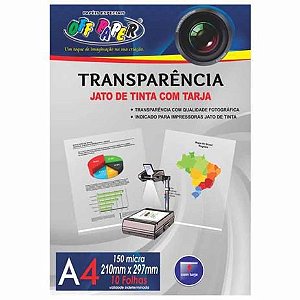 PAPEL TRANSPARÊNCIA JATO DE TINTA COM TARJA 150G- UN