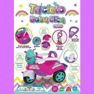 Triciclo Baby City Passeio Infantil Motoca Empurrador Pedal