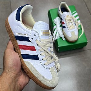 TÊNIS SPORTY & RICH X ADIDAS SAMBA OG CLOUD WHITE NIGHT INDIGO COLLEGIATE RED (COMPLETO)