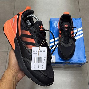 TÊNIS ADIDAS ZX 1K BOOST 2.0 CORE BLACK BEAM ORANGE SILVER METALLIC (COMPLETO)