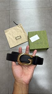 CINTO GUCCI G-BUCKLE THIN LEATHER BELT BLACK