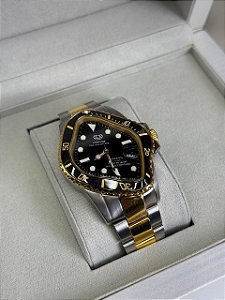 RELÓGIO LAARVEE SILVER & GOLDEN PRECISION STEEL BLACK BEZEL BLACK DIAL