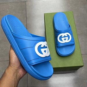 SLIDE GUCCI INTERLOCKING G SUPER BLUE (COMPLETO)