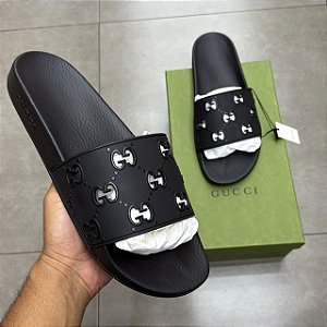 SLIDE GUCCI GG RUBBER BLACK (COMPLETO)