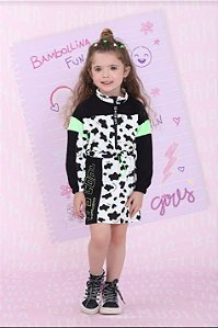 VESTIDO ESTAMPADO VAQUINHA VERDE NEON BAMBOLLINA