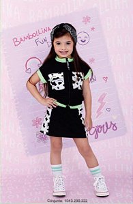 CONJUNTO COLETE E SAIA MOLETINHO EST. VAQUINHA NEON