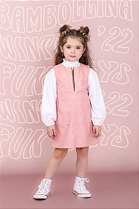 CONJUNTO CAMISA BRANCA E SALOPETE COURO ROSE 1089 BAMBOLLINA