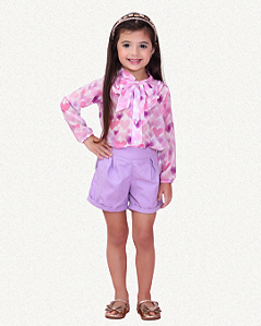 CONJUNTO INFANTIL FEMININO CAMISA SIENA CORACAO COM SHORTS LILAS