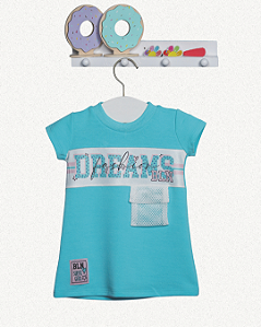 VESTIDO INFANTIL AZUL DREAMS FASHION COM BOLSO EM TELA