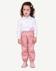 CALCA INFANTIL COURO ROSE DE CINTURA ALTA