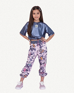 CONJUNTO INFANTIL FEMININO BLUSA CIRRE CINZA E CALCA MARMORIZADA URSINHOS