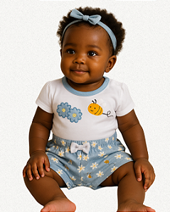 KIT BODY E SHORTS MARGARIDAS ABELHINHAS