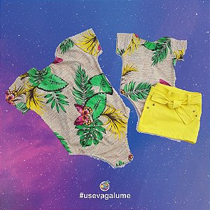 Body Mãe e Filha Floral amarelo - Com saia Infantil