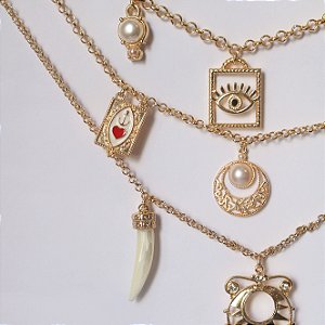 COLAR LONGO TRIPLO PINGENTES DOURADO