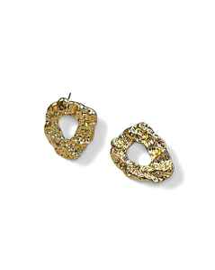 BRINCO OVAL VAZADO ORGANICO TEXTURIZADO DOURADO