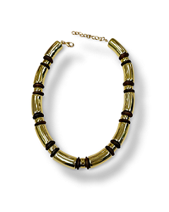 COLAR CANUTILHO COM MADEIRA RESINA METALIZADO DOURADO