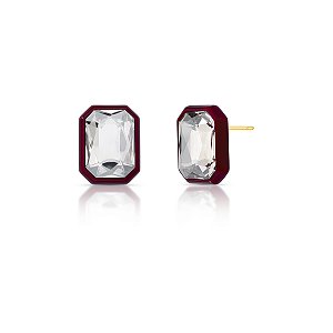 BRINCO RETANGULO RESINA CRISTAL VINHO