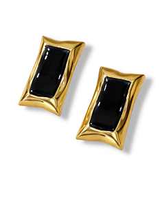 BRINCO RETANGULO MAXI ESMALTADO PRETO DOURADO