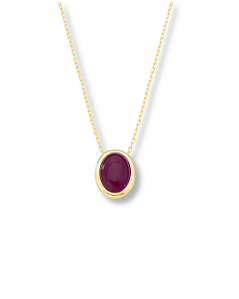 COLAR PEDRA OVAL VERMELHO DOURADO