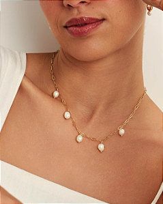 COLAR ELOS COM 5 PEROLAS DE AGUA DOCE BAN.DOURADO