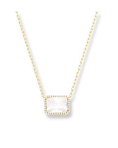 COLAR PEDRA INCOLOR RETANGULAR 4 GARRAS CONTORNO ZIRCONIA MALHA ELO CARTIER